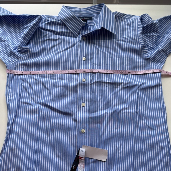 Brooks Brothers Fleece Non-Iron 100% Cotton Blue White Stripe Dress Shirt 20 - Picture 10 of 11